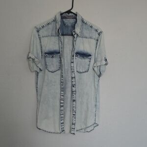 Vintage Style Calvin Klein Denim Shirt Size M Acid Wash Short Sleeve Retro CK